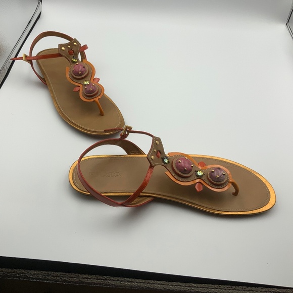 PRADA EMBELLISHED LEATHER SANDALS - Picture 6 of 6